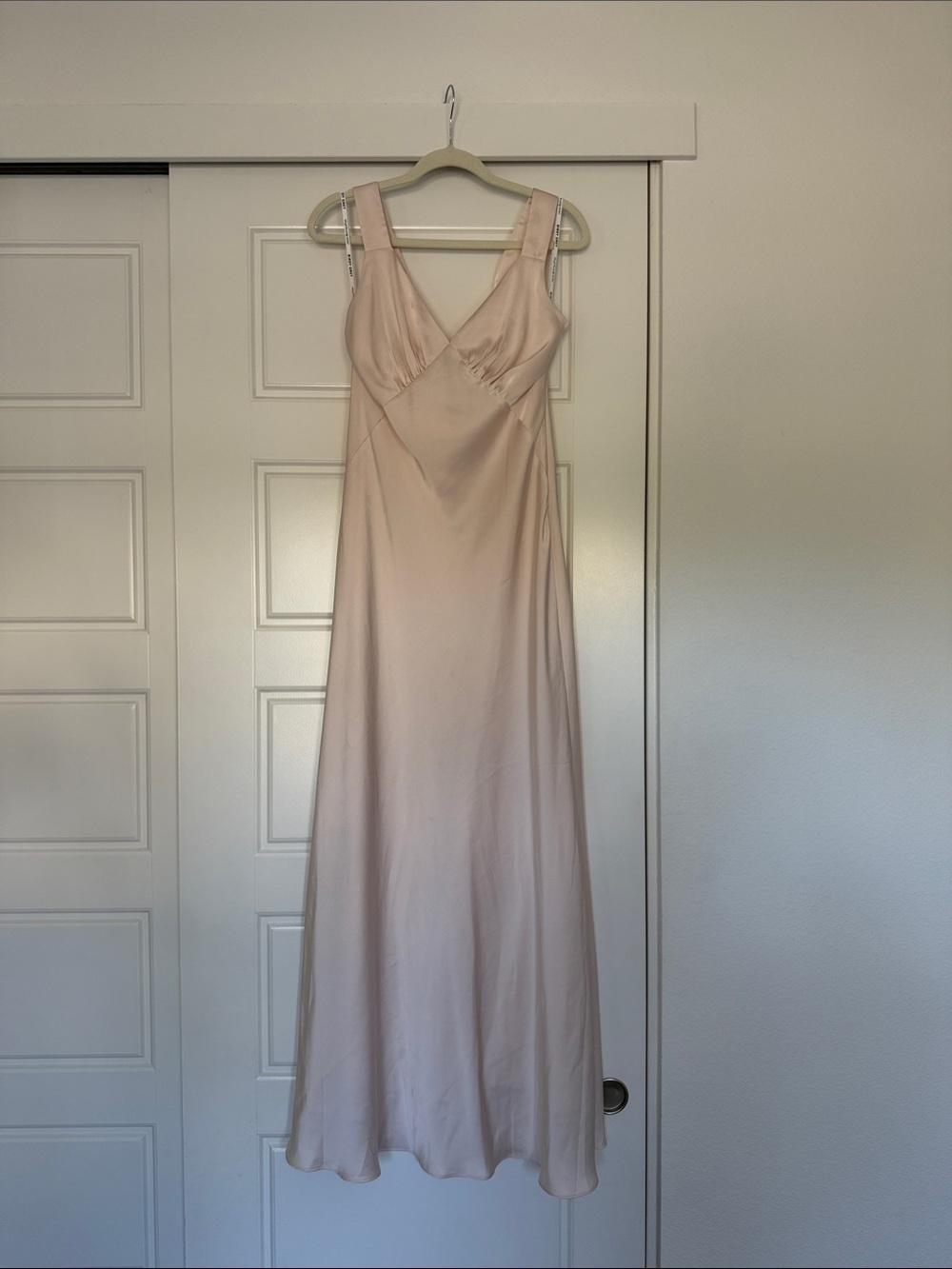 Birdy Grey Champagne Satin V-Neck Maxi Formal Bridesmaids Dress - Size Small